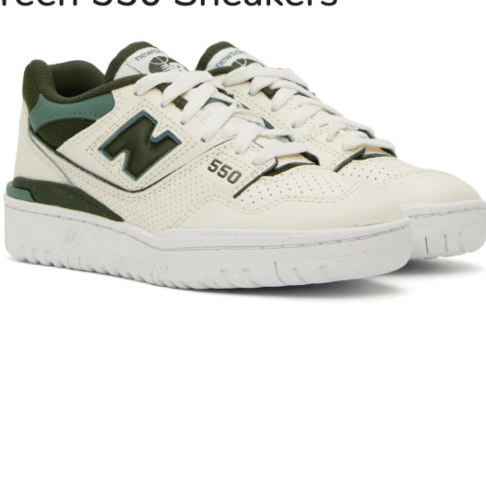 New Balance 550 sneakers in off-white and green